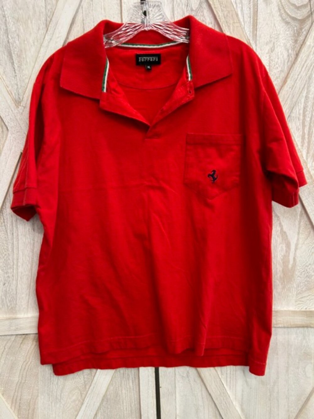 Ferrari Polo Shirt Mens XL Red Pocket Embroidered Prancing Horse Italy